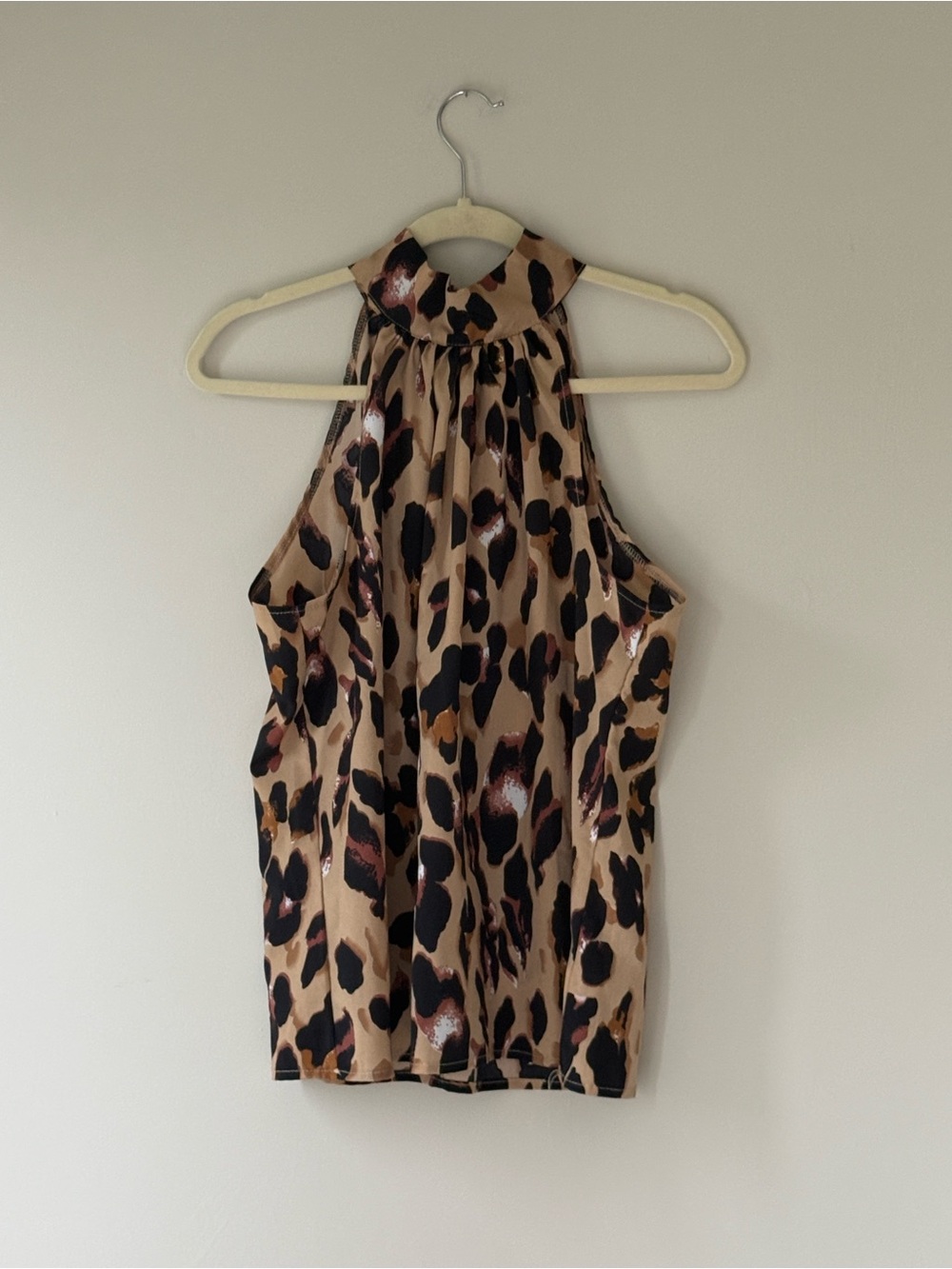 High-Neck Leopard Print Camisole Tank Top - Beige/Black